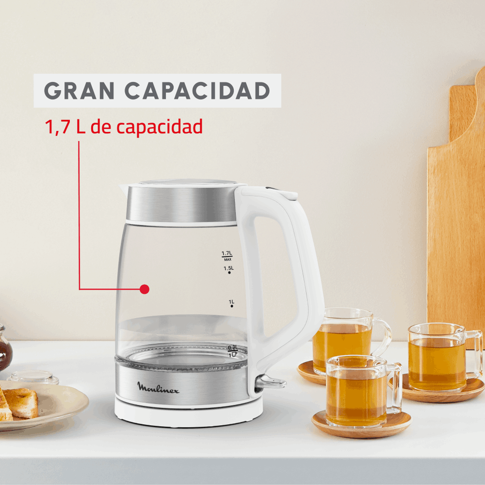 Hervidor de vidrio Snow White 1,7L Moulinex